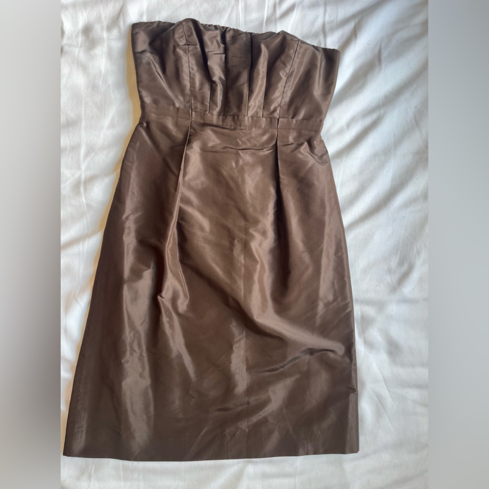 Brown vintage J Crew strapless midi dress